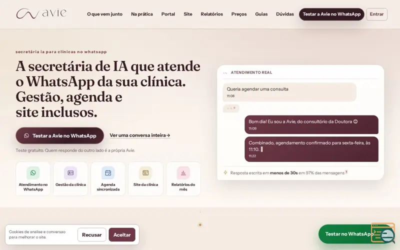 Screenshot of Secretária IA para WhatsApp de clínicas | Avie