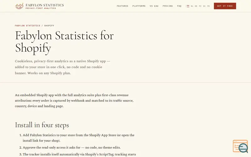 Screenshot of Fabylon Statistics for Shopify