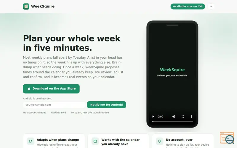 Screenshot of WeekSquire — Plan your week in five minutes
