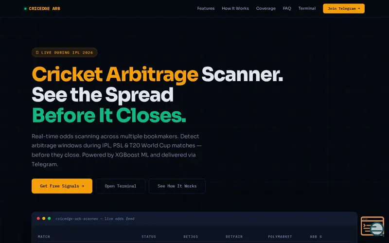 Screenshot of CricEdge Arb Scanner