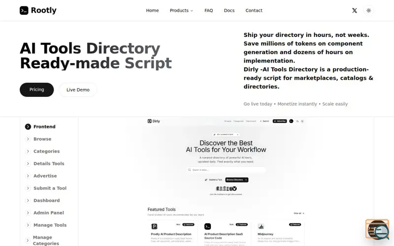 Screenshot of Dirly — AI Tools Directory SaaS Script
