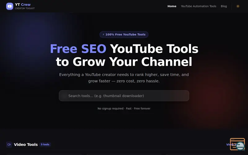 Screenshot of YT Crew – 100% Free YouTube Tools for Creators