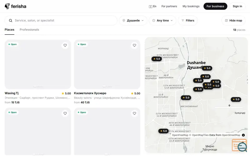 Screenshot of Ferisha — онлайн-запись в салоны и к мастерам в Таджикистане