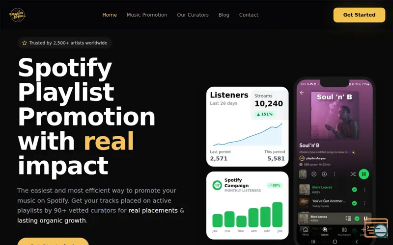 Screenshot of PlaylistsForYou