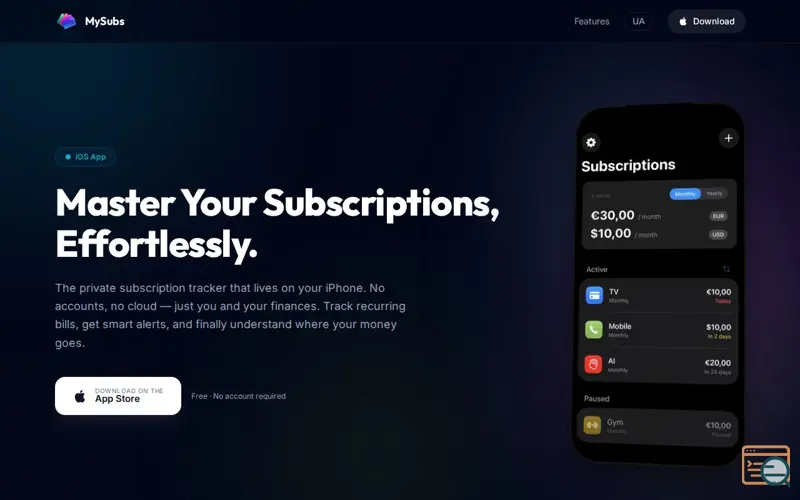 Screenshot of MySubs — Track & Control Subscriptions