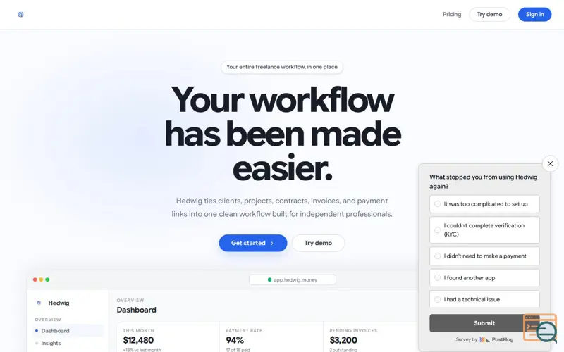 Screenshot of Hedwig, a launch using Optimism