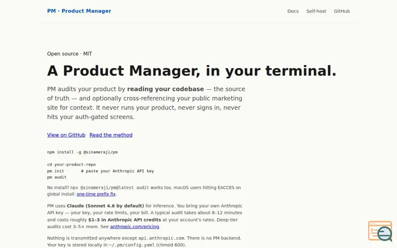 Screenshot of `pm init`