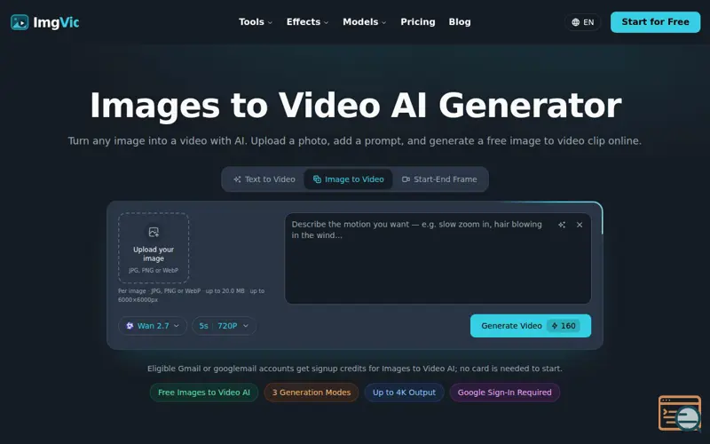 Screenshot of Images to Video AI: Free Image to Video Generator Online, a launch using SimilarLabs