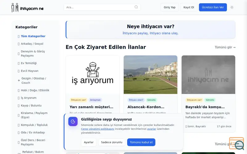 Screenshot of ihtiyacimne.com