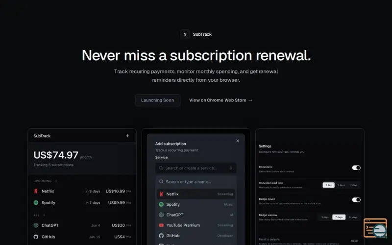 Screenshot of SubTrack