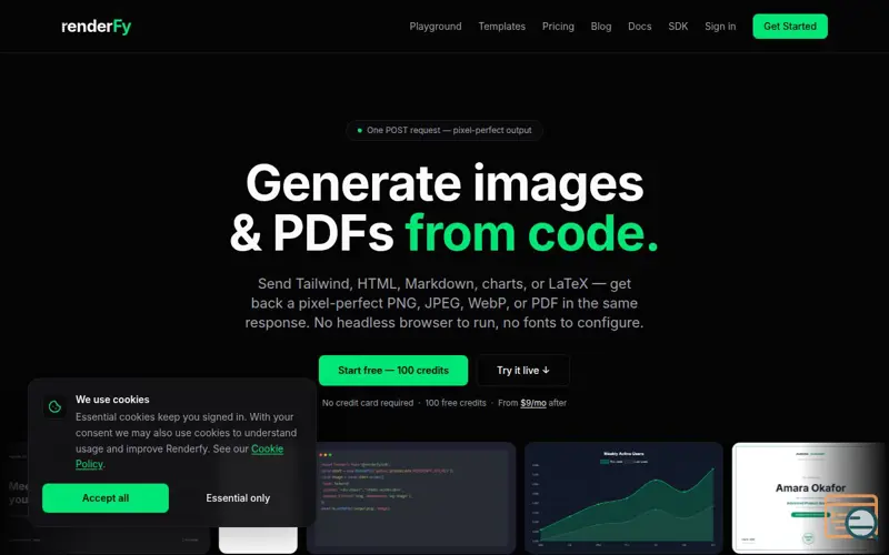 Screenshot of Renderfy — HTML, Tailwind & Markdown to Image/PDF API