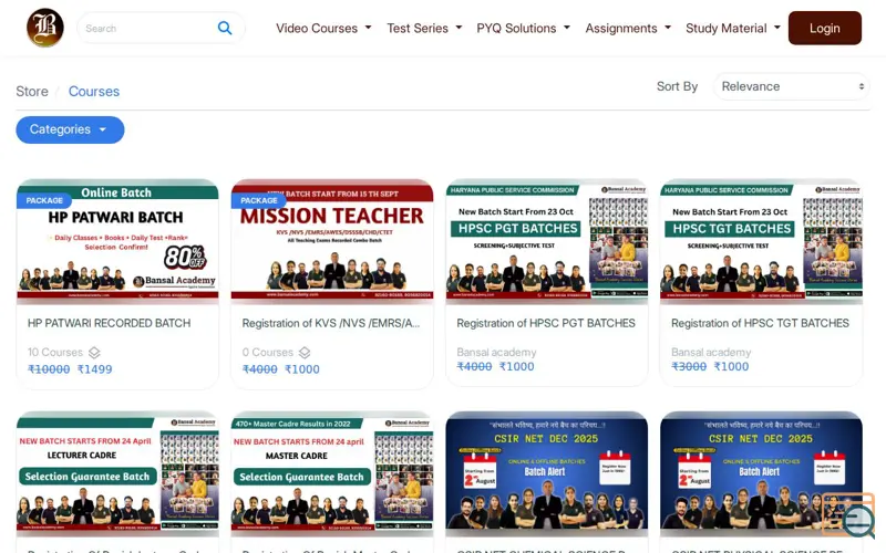Screenshot of Bansal Academy courses