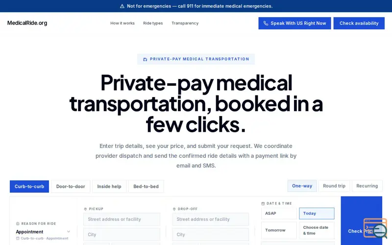 Screenshot of MedicalRide.org