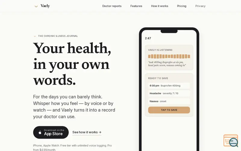 Screenshot of Vaely: Symptom and Pain Tracker