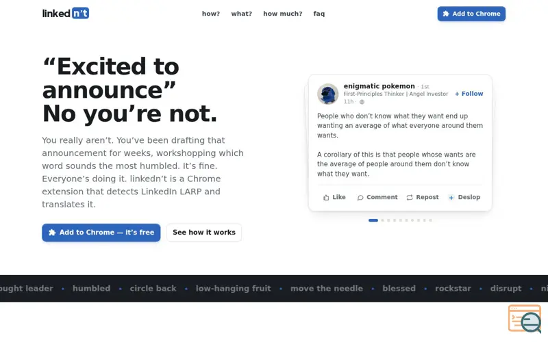 Screenshot of linkedn't
