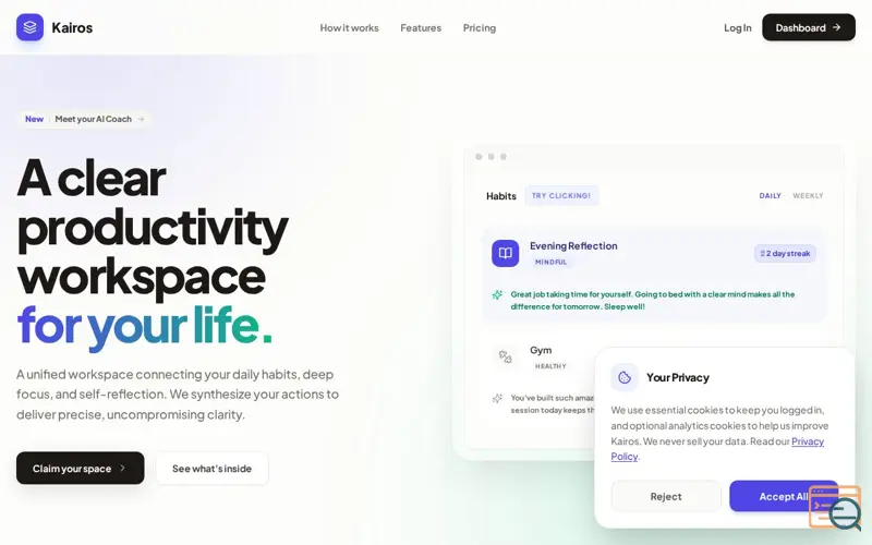 Screenshot of Kairos | Identity Habits, Journal & Focus