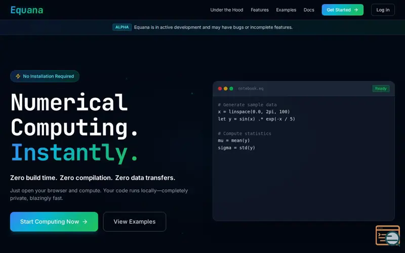 Screenshot of Equana — Numerical Computing