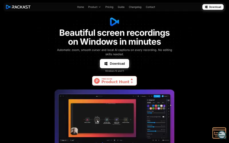Screenshot of Rackast — Windows screen recorder with auto zoom