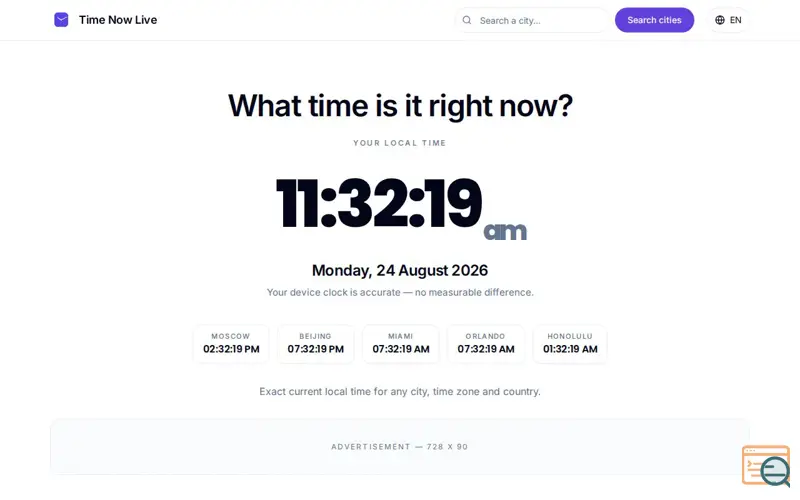 Screenshot of Time Now Live