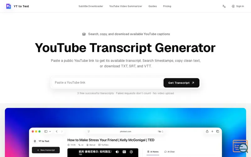 Screenshot of YTtoText Convert YouTube Videos to Text