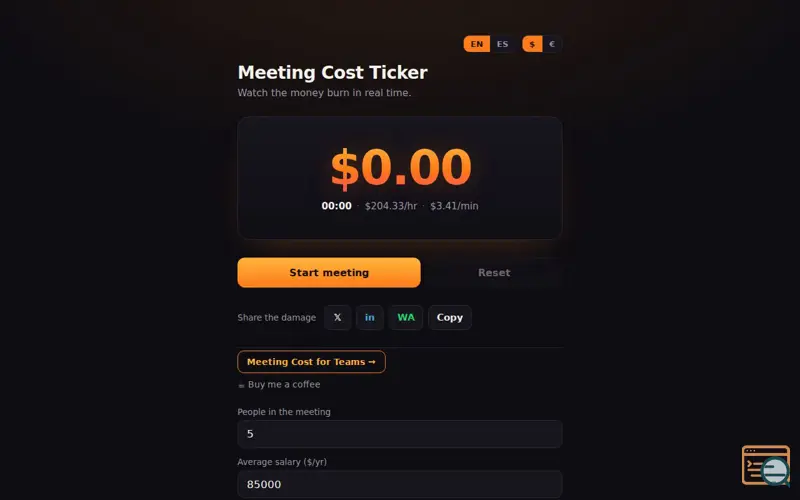 Screenshot of Meeting Cost Ticker