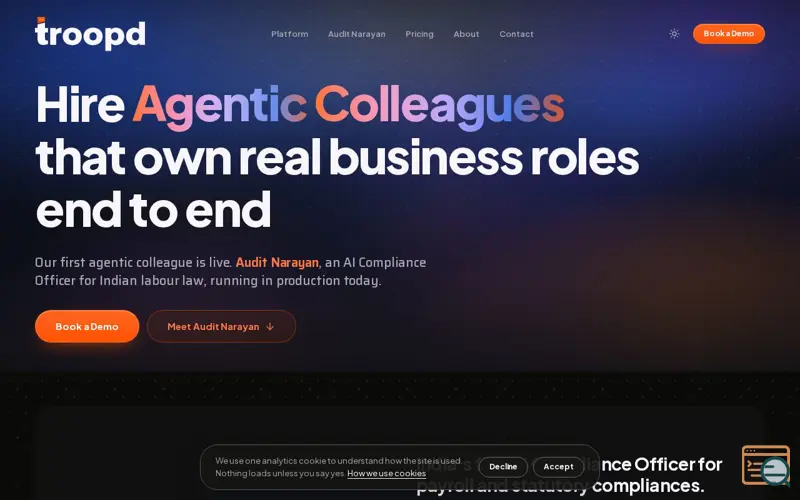 Screenshot of Troopd | Build Your Agentic Workforce