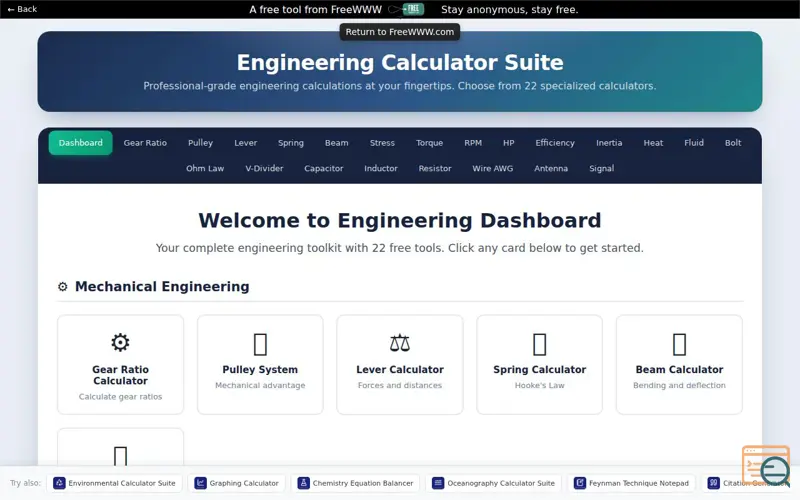 Screenshot of FreeWWW Engineering Calculator Suite