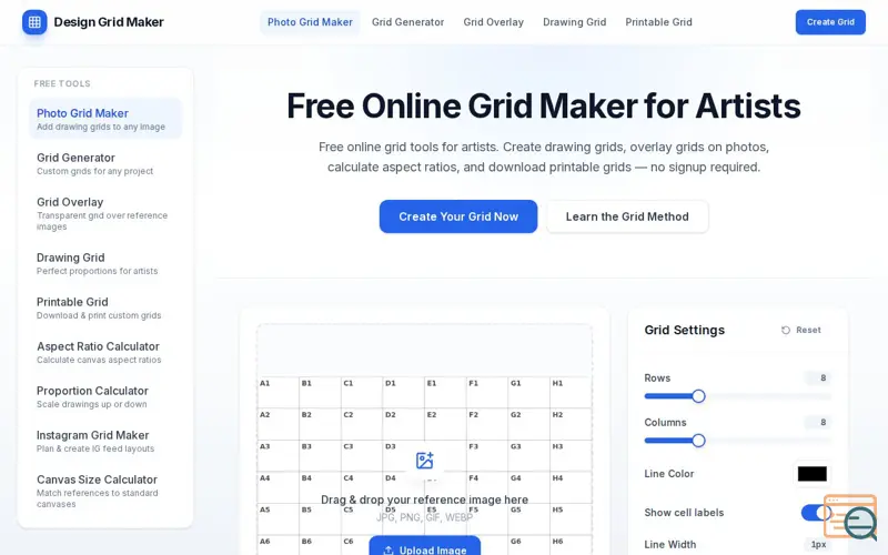 Screenshot of grid maker