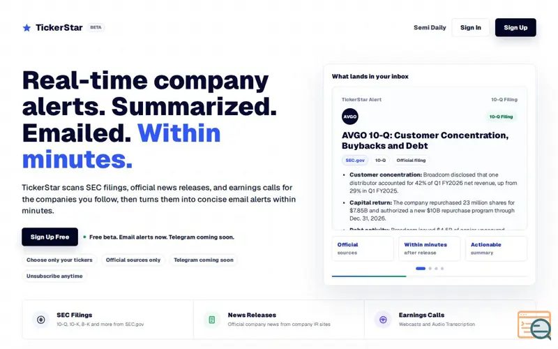 Screenshot of Tickerstar