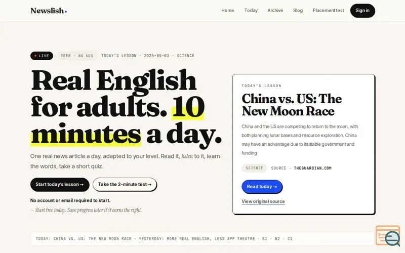 Screenshot of Newslish