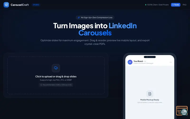 Screenshot of CarouselCraft • Ultra-Fast LinkedIn Carousel Generator