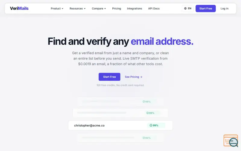 Screenshot of VeriMails