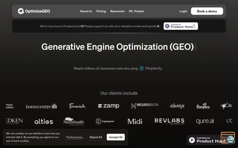 Screenshot of OptimizeGEO.ai, a launch using Zapier