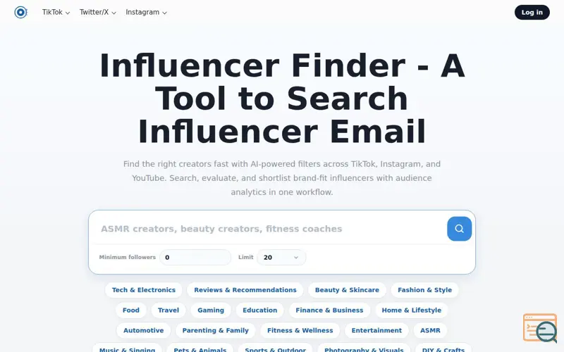 Screenshot of Free Influencer Finder