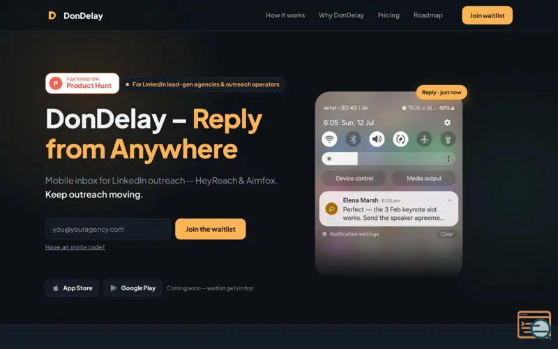 Screenshot of DonDelay – Reply from Anywhere