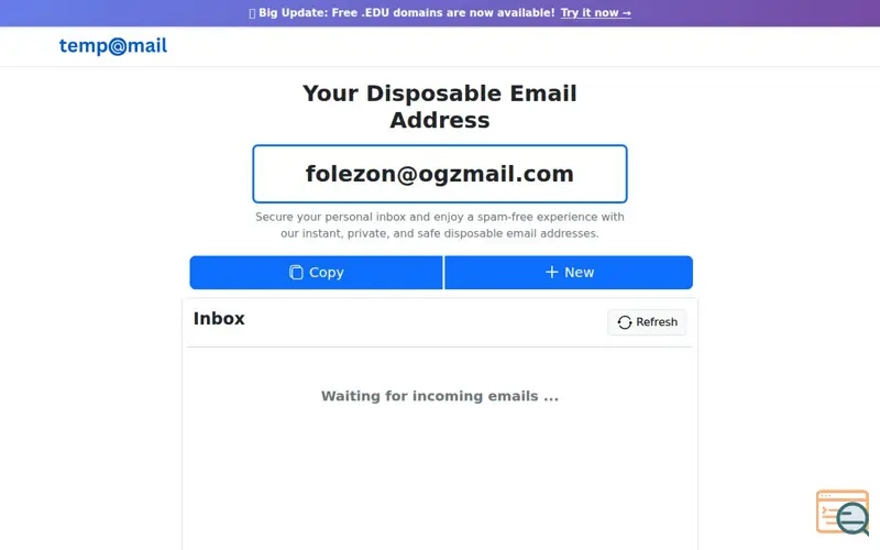 Screenshot of Temp Mail