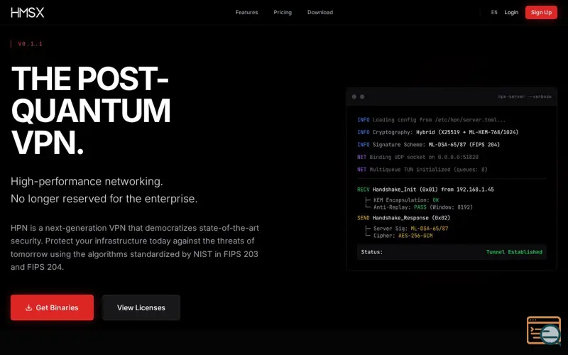 Screenshot of HPN - Post Quantum VPN