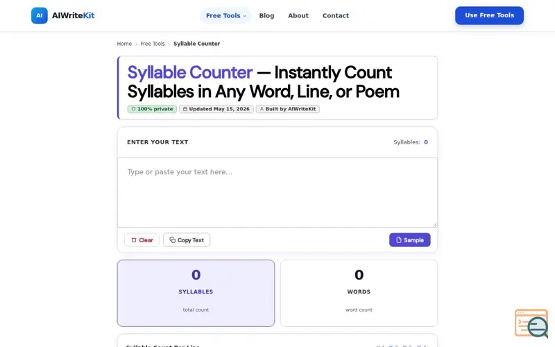 Screenshot of Instant Syllable Counter