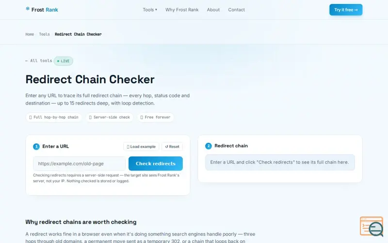 Screenshot of Redirect Chain Checker