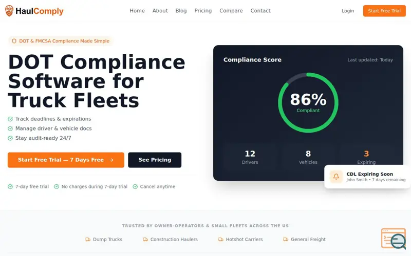 Screenshot of HaulComply