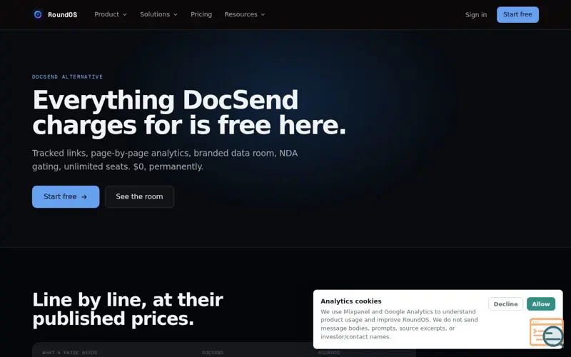 Screenshot of RoundOS Datarooms