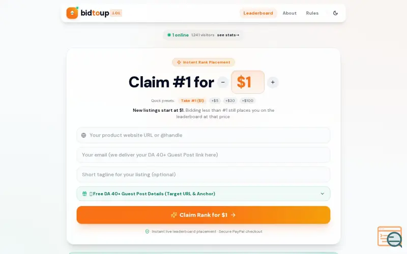 Screenshot of Bid to Up