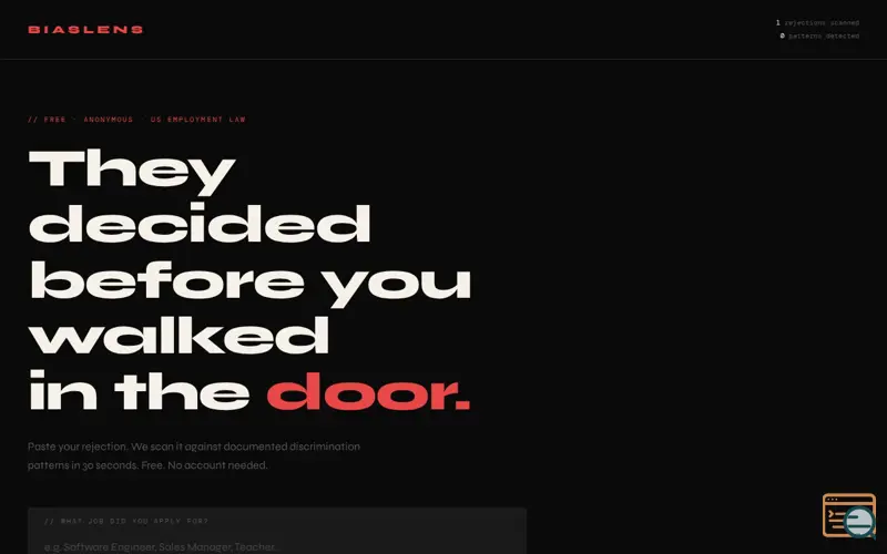 Screenshot of BiasLens. Who rejected you, AI or human?