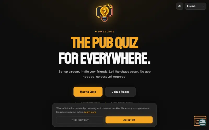 Screenshot of Buzzquiz. The pub quiz for everywhere.