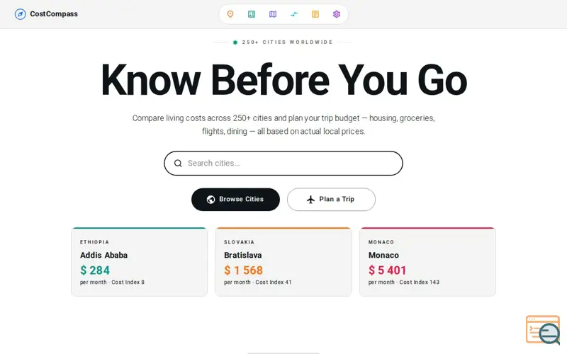 Screenshot of CostCompass