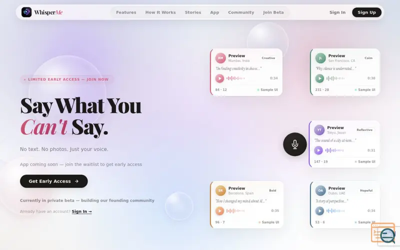 Screenshot of WhisperMe — Say What You Can't Say