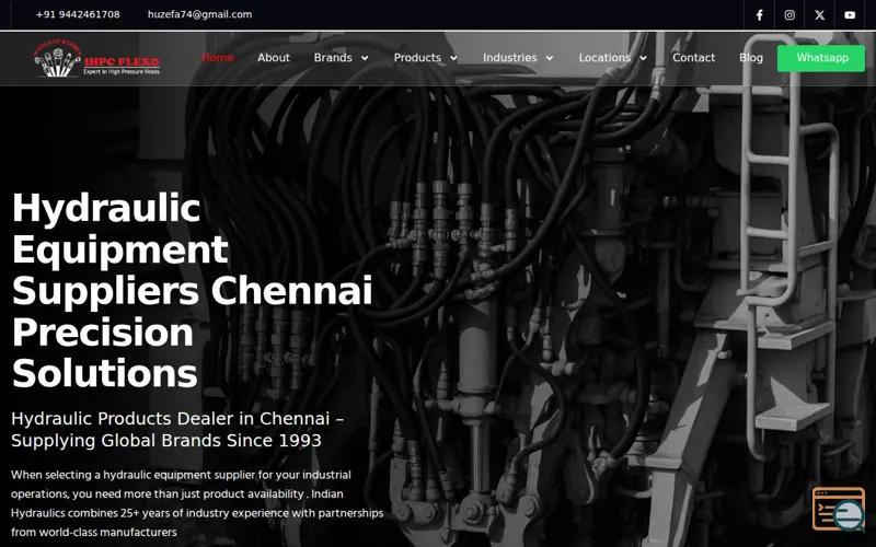 Screenshot of Indian hydraulic, a launch using ElementsKit