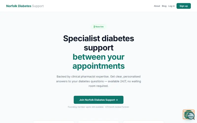 Screenshot of Norfolk Diabetes Support