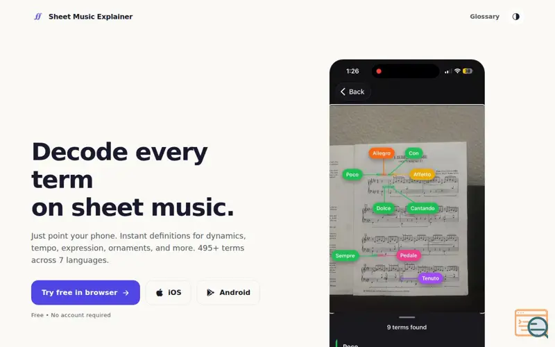 Screenshot of Sheetmusicexplainer