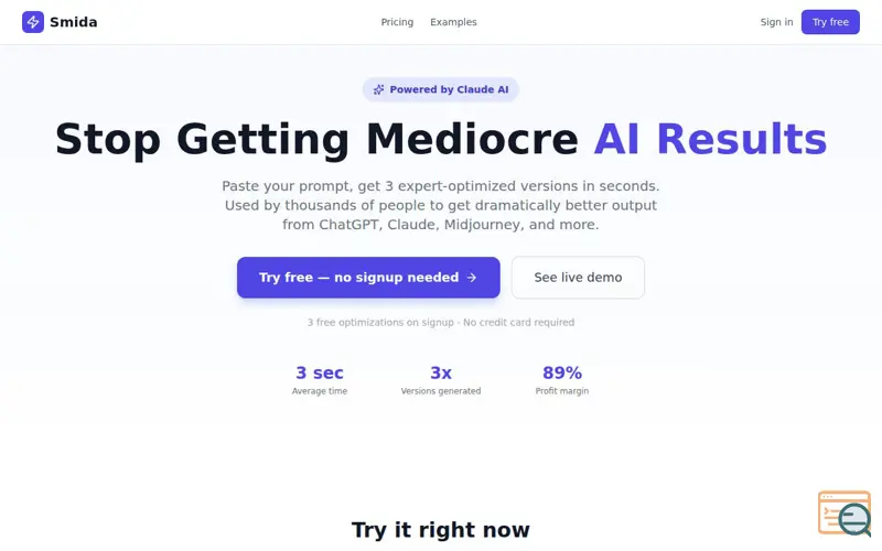 Screenshot of Smida AI